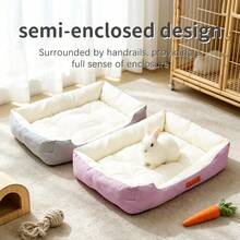 1pc Semi-Enclosed Square Small Pet Bed, Soft Padded Thick Edge Pet Sleeping Mat, Warm Pet Nest Pad, Comfortable Soft Pet Resting Bed, Suitable For Indoor And Cage Use, Fit For Kittens, Rabbits, Guinea Pigs, Ferrets, Autumn/Winter Small Animal Sleep Accessories - View 5