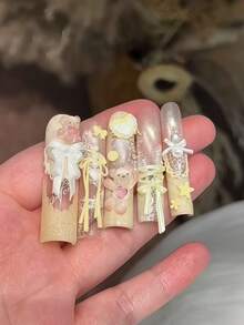 قالب سيليكون DIY ثلاثي الأبعاد لزينة الأظافر، قطعة واحدة، بتصميم فينتج مع قلادة وسلسلة خرز لؤلؤ وفيونكة، لإكسسوارات الميدالية - شفاف - مشاهدة 9