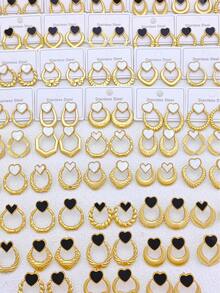 3 Pairs Random Style Gold Stainless Steel Heart Earrings, Fashion Jewelry For Women, Popular European And American Style Accessories, Valentine's Day, Mother's Day, Halloween, Thanksgiving, Christmas, New Year, Birthday Gift - Multicolor - View 7