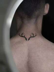 1pc Temporary Tattoo Sticker, Black Minimalist Deer Antler Silhouette Pattern, Realistic Fake Tattoo Design, For Daily Wear, Bachelorette Party Favors, Music Festival, Game, Graduation Gift, Lasts 3‑5 Days - Black - View 4