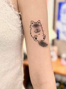 1pc Temporary Tattoo Sticker, Lazy Lying Fluffy Cat Line Art Pattern, Realistic Fake Tattoo Design, For Daily Wear, Bachelorette Party Favors, Music Festival, Game, Graduation Gift, Lasts 3‑5 Days - Black - View 5