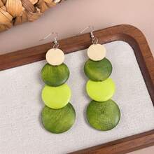 1 Pasang/4 Pasang/Set, Anting Gantung Kayu Berlapis-lapis Motif Patchwork Multi-Warna Gaya Bohemian untuk Wanita - rumbai - View 7