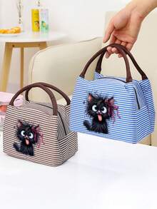Cute Black Cat Lunch Bag,Leak-Proof Lunch Bag/Cooler Bag,Lightweight Canvas Lunch Box,For Work, Picnics, Outdoor Activities - Multicolor - View 5