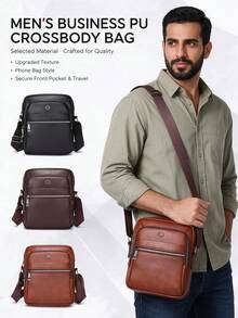 Men's Business Commuter PU Crossbody Bag, Great Gift For Holidays - Crossbody Bag - View 2