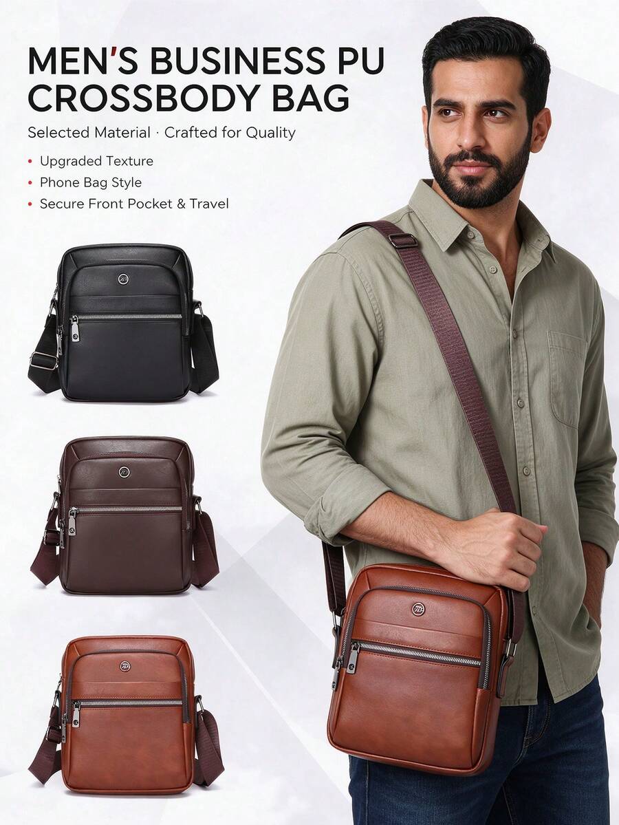 Men's Business Commuter PU Crossbody Bag, Great Gift For Holidays