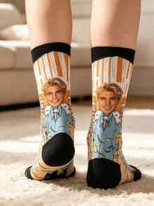 Custom Photo Crew Socks, Personalized Face & Picture Print Socks, Customized Funny Gift Socks For Birthday Anniversary Couple - Multicolor - View 2
