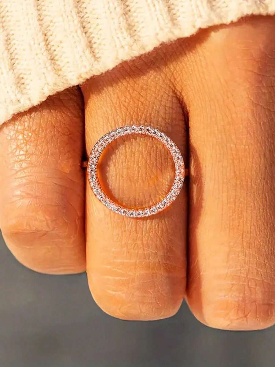 1件極簡主義立方鋯石戒指,女士婚禮週年紀念飾品禮物 - 玫瑰金 - 查看 1