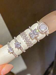 5pcs/Set Open-Door Ring, Personalized And Cool Style, Niche And High-End Handmade Accessory - Silver - View 2