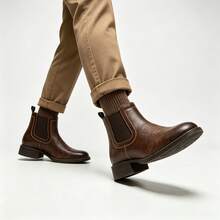 Men's Western Cowboy Boots, Outdoor Vintage Style, Embroidered Chelsea Boots - Brown - View 3