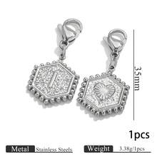 1pc Stainless Steel Gold Plated Hexagonal Letter Charm With Lobster Clasp, Alphabet Heart Pattern Pendant, DIY Keychain Bag Charm Accessories - one-size - View 39