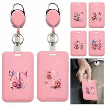 Pink ID Card Holder With Retractable Badge Reel Clip, Anti-Theft Card Sleeve, Pink Thumb Slot Hard Plastic Card Protector, Expandable ID Card Holder, Medical Insurance Card Protector, Waterproof Medical Card/Social Security Card Protector, Transit Card Holder - Pink - View 1