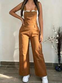 Autumn V-Neck Outerwear Vest & Wide Leg Suit Pants Commuter Set Christmas - Khaki - View 6