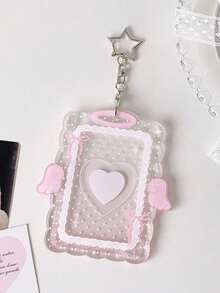 Angel Hard Card Holder Set, Heart-Shaped Transparent Protective Case, Bag Charm, High Aesthetic Value, Multi-Function Storage, Compact And Portable, Suitable For Student ID, Meal Card, Bus, Subway Card And Access Card - Card Sleeve - View 7