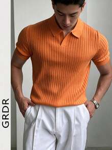 GRDR Men's Summer Knit Polo Shirt, Solid Color Short Sleeve Knitted Collar, Suitable For Summer Outings, Essential For Fashionable Outfit - Orange - View 12