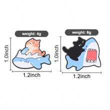 1/2pcs Cartoon Cat & Shark Metal Brooch, Cute Orange Cat & Black Cat Funny Badge, Backpack & Jacket Decoration Pin Accessory, Suitable For Daily Wear And Gift - Multicolor - View 3