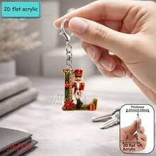 2D Flat Acrylic Christmas Nutcracker Initial Letter Keychain, A-Z 26 Letters, Festive Bag Charm & Key Ring, Cute Holiday Gift For Friends, Women & Men - Multicolor - View 12