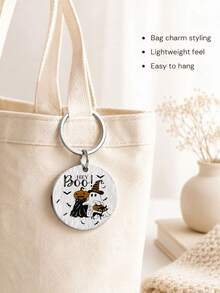 Cute Spooky Halloween Keychain, Hey Boo Ghost Pumpkin Double‑Sided Stainless Steel Bag Charm For Purse, Backpack, Christmas Gift For Spooky Lovers - Multicolor - View 6