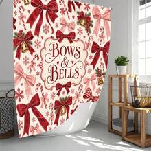 1pc/4pcs Bow & Bell Pattern Multi-Functional Bathroom Decor Shower Curtain Set Free 12 Hooks Premium Festive Atmosphere Bathroom Mat U-Shaped Floor Mat And Round Toilet Lid Cover Suitable For All Scenes Decoration Bathroom Set - Bow Bell - View 2