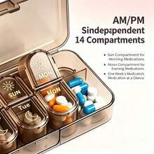 Portable Pill Box, Detachable One Week Pill Box, 7-Day 14 Grid Morning And Evening Divided Pill Storage Box, Medicine Storage Box, Suitable For Storing Vitamins, Dietary Supplements, And Medicines, Suitable For Travel And Office, Halloween Gift - one-size - View 8