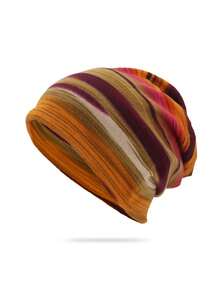 1PC Four Seasons Color Block Striped Knit Hat Unisex Multi-Functional Scarf Beanie Slouchy Hat Suitable For Daily Outdoor Wear - Multicolor - View 12