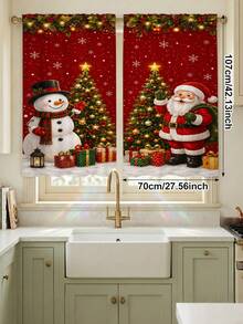 2 Pcs Gorden Liburan Natal, Gorden Motif Cetak Kartun Sinterklas Merah & Manusia Salju Natal, Dekorasi Jendela Semi Transparan Hangat untuk Hari Raya dengan Kantong Batang, Cocok untuk Ruang Tamu dan Kamar Tidur, Batang Tidak Termasuk, Dapat Dicuci Mesin - MultiWarna - View 13