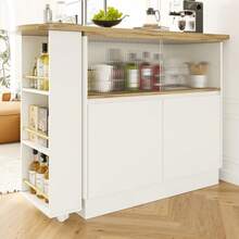 360° Swivelling High Table (Main Body 90 X 45 X), White Multifunctional Swivelling Sideboard With Storage Compartment, Sliding Glass Door, Suitable Kitchen/Dining Room - 1 - View 5