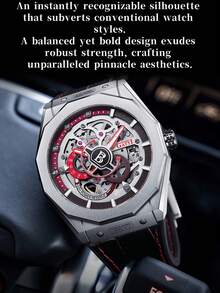 1pc Men's Mechanical Watch, Luxury Sports Style, Hollow Metal Dial With Leather Strap, Suitable For Daily Commute And Gatherings, Boyfriend Birthday Holiday Gift, 7601 - BG7601 - View 4