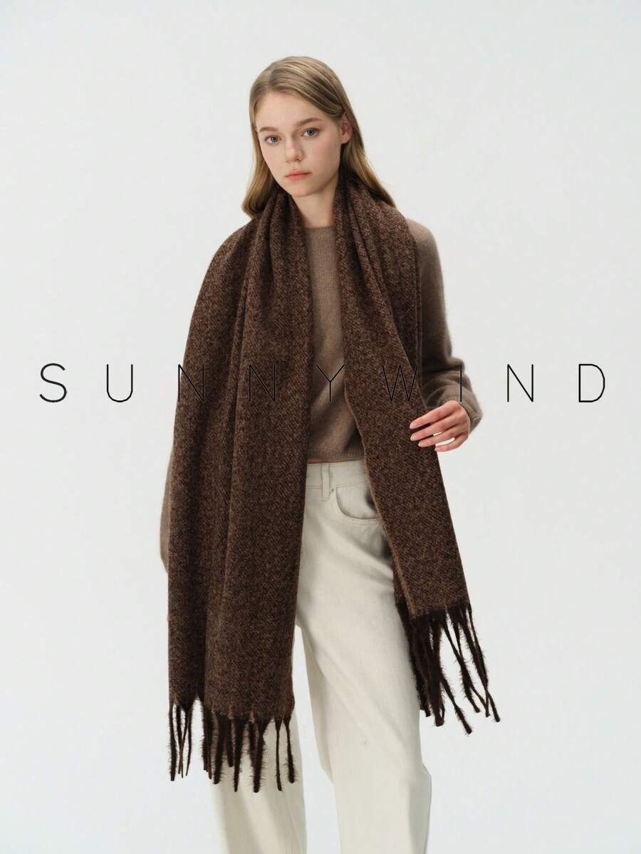 1pc Women's Solid Color Polyester Soft Skin-Friendly Warm Scarf For Daily Use - Camel - View 1