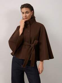 Women's Vintage Short Tie Cape Overcoat Suitable For Autumn/Winter - Brown - View 7