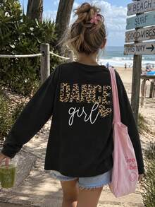 Tween Girl 1pc Casual Printed Long Sleeve T-Shirt, Spring & Autumn, Young Student Children Wear, Fashionable Warm Comfortable Fit Top For Big Girls & Teenagers, Autumn Outfit - Black - View 2