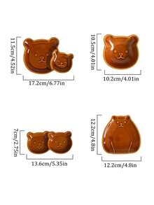 1pc Cute Bear Ceramic Condiment Dish, Multi-Compartment Breakfast Plate, Vintage Bear Double-Compartment Dish, Suitable For Home Decor Tableware, Breakfast Plate, Salad Plate, French Fries Plate, Dipping Sauce Dish, Flavor Dish, Gift, Holiday Decoration - Multicolor - View 6