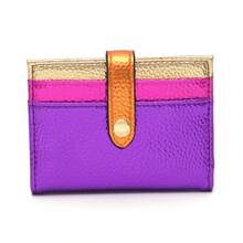 CEZIRA Women Fashion Metallic Color Block PU Vegan Leather Credit Card Holder Colorful RFID Protected Bifold Short Wallet Multi Card Slots Functional Purse - Multicolor - View 11