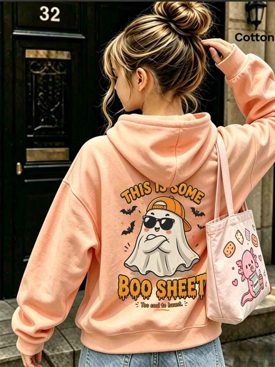 2026 Fall Custom Oversized Melon Orange Hoodie For Girls, Cute Bunny Print Casual Sweatshirt - Hami Melon Orange - View 1