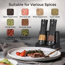 Piorlado Rechargeable Electric Salt And Pepper Grinder Set With Dual Charging Base, 5‑Level Adjustable Coarseness 2‑Speed Spice Mill, LED Digital Power Display, Large 100ml Container For Kitchen BBQ Cooking - Black - View 8