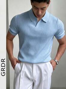 GRDR Kemeja Polo Rajut Musim Panas Pria, Warna Polos Lengan Pendek Kerah Rajut, Cocok Untuk Beraktivitas di Musim Panas, Penting untuk Penampilan Modis - Baby Blue - View 12