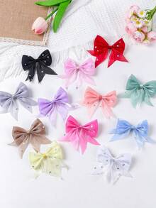 10pcs Girls Multi-Color Sequin Chiffon Bow Hair Clips, Side-Split Simple Bangs Clips, Non-Damaging Hair Clips, Sweet Versatile Alligator Hair Clips For Back Of Head, Baby Hair Clips, Daily Use - Multicolor - View 2