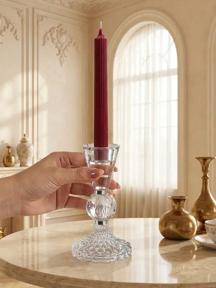 Light Luxury High-Quality Exquisite Glass Candle Holder – Table Wedding Home Ambiance Soft Decor Prop For Living Room, Office, Party, Halloween, Christmas & New Year Gift - Light Luxury Style - View 1