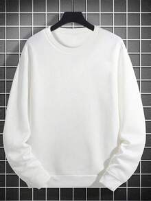 FRACTYR Men's Minimalist Solid Color Crew Neck Sweatshirt, Loose Street Casual Pullover Top For Spring And Autumn - White - View 3