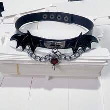 1pc Dark Gothic Punk Girl Choker, Leather Necklace, Sweet Cool Cross Butterfly Wings Collarbone Chain, Halloween - Black - View 3