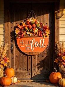 Autumn "Welcome" Hanging Decor, Round Wreath Design, Suitable For Entryway Decoration, Applicable For Autumn Celebrations And Thanksgiving Home Decor, Perfect Autumn Home Decor Item - Multiple Styles - View 3