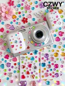 5pcs/10pcs Colorful Heart & Flower Rhinestone Stickers, 3D Crystal Glitter Decals For Phone Case, Camera, Earbuds, Laptop Decoration - Colorful Diamond Style - View 1
