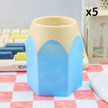 1pc Plastic Pen Holder, Desktop Organizer, Creative Round Design, Student Stationery, Large Capacity, Premium Luxury Style, Storage Box Pen Holder - Multicolor - View 12