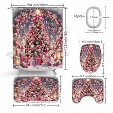 1pc/4pcs Pink Bow Christmas Tree Pattern Multifunctional Bathroom Decor Shower Curtain Set, Free 12 Hooks, Premium Holiday Atmosphere, Bathroom Mat, U-Shaped Rug And Round Toilet Lid Cover, Suitable For All Occasions, Bathroom Set - Pink Bow Christmas Tree - View 10