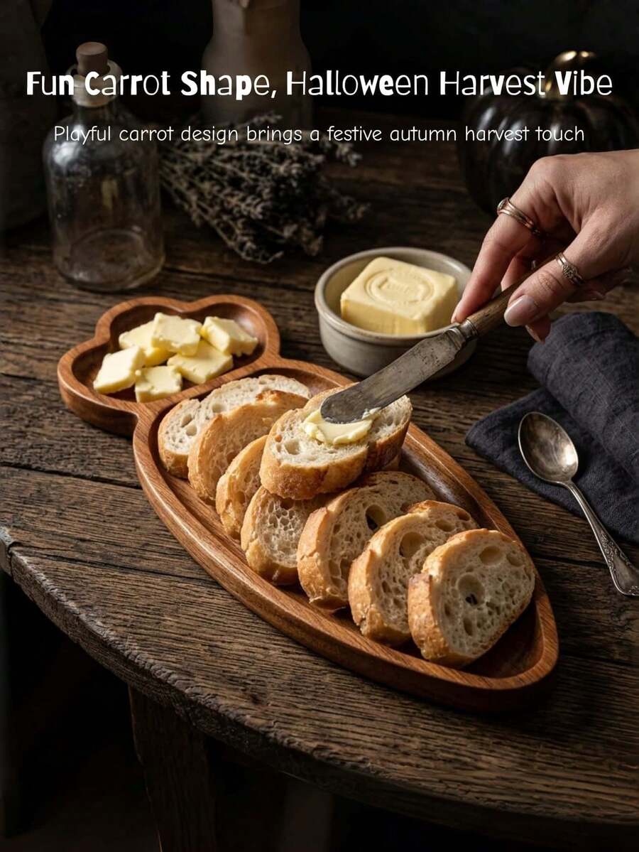 Serving Tray, Plate, Kitchen Utensils, Wooden Tray, Tray, Can Be Used As Dessert Plate, Bread Plate, Cheese Plate, Fruit Plate, Snack Plate, Service Plate, Also Suitable For Restaurant Plating, Home Decor, Suitable For Snacks, Desserts, Afternoon Tea, Fruit And Daily Kitchen Home Use, Divided Design, Classified Storage For Fruit And Snacks, Portable Handle, Home Living Room Coffee Table TV Watching Office Desk Plating, Scratch-Resistant, Wear-Resistant, Home Supplies - View 1