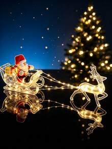1pc Glowing Santa Claus Reindeer Sleigh Decoration, Christmas LED Table Lamp, 8 Modes Remote Control, Christmas Holiday Home Decor, Festival Window Sill Fireplace Desktop Ornament, Creative Christmas Gift - USB Christmas Reindeer Pull Cart Light - View 5