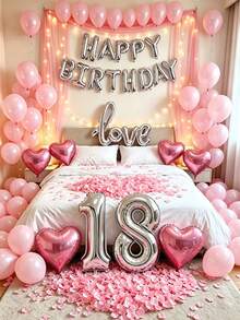 1042件粉色生日派對裝飾，16英吋銀色生日快樂橫幅，1000片人造玫瑰花瓣，40英吋巨型鋁箔數字氣球，適用於女性生日派對、單身女派對、情人節派對 - 彩色 - 查看 4