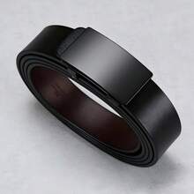 New Men's Business Automatic Buckle Belt, Leather Strap With Minimalist Metal Buckle, Versatile For Formal And Casual Pants, Convenient Automatic Buckle - Black - View 4