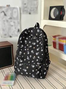 Allover Panda Print White Backpack For Girls, Multi-Pocket Lightweight Nylon Casual Daypack RucksackCartoon School Bag For Teens Travel - Multicolor - View 8