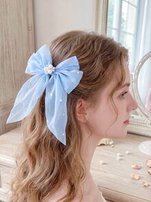 6/3/1/Multi-Color Pearl Rhinestone Satin Bow Hair Clip, Durable And Gentle On Hair, Basic Sweet And Cute Hair Accessory-Suitable For Women And Girls, Daily School Party Vacation - Multicolor - View 2
