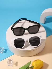 2pcs Kids 3-8Y Solid Square PC Frame Cool Fashion Glasses For Party & Holiday Photoshoot With Glasses Box - Multicolor - View 7